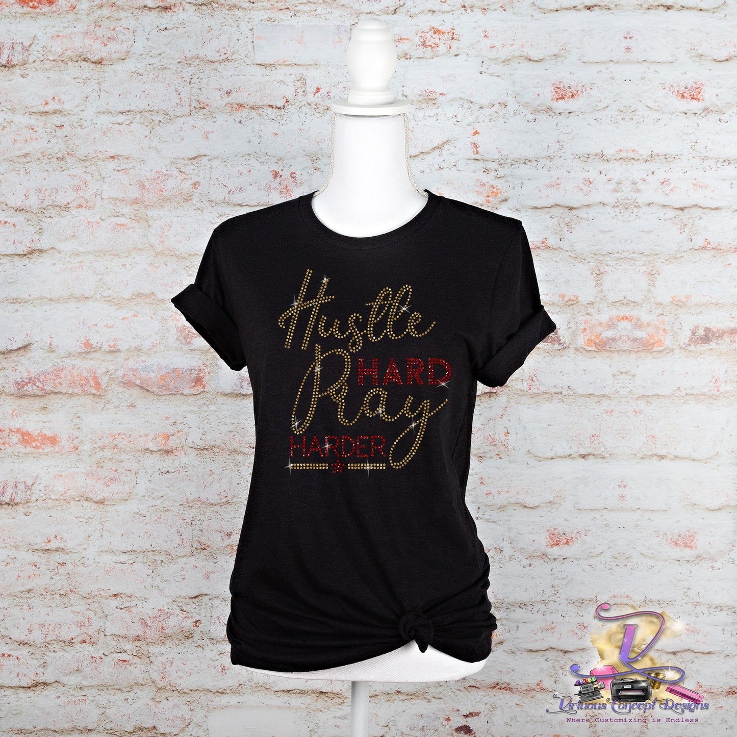 Hustle Hard Pray Harder Rhinestone Shirt
